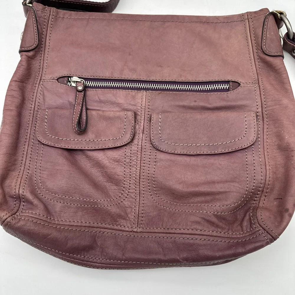 Fossil Crossbody Purple Leather Purse Hobo Boho Paisley-Lined Slouchy Bag VGT